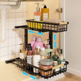 Rl0036-b Realinn Under Sink Organizer Height Adjustable 1 Pack Black