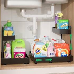 Rl0045-bl-2 Realinn Expandable Under Sink Organizers And Storage 2 Tier Pack Black