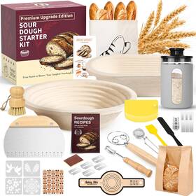 B0frltx471 Risecret Deluxe Sourdough Starter Kit With Wood Pulp 9 Inch Round And 10 Oval Bannetons Pers
