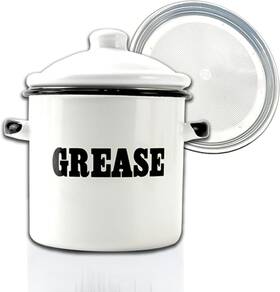 Roadmap 705353834271 1.5l White Enamel Bacon Grease Container With Strainer Canister