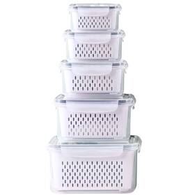 R8712 Ronanemon Large Fridge Food Storage Container Set With Lids Strainer Fruit Vegeta