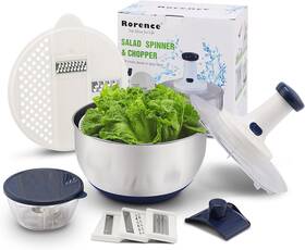 Rorence 445046936969 3 In 1 Stainless Steel Pump Salad Spinner Food Chopper Set Large Collap