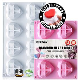 392401 Rugvomwm 2 Pack Diamond Heart Silicone Mold 8 Cavities And 6 Non-stick Easy Re