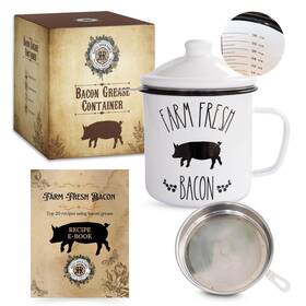 Rustic Haven Ranch 198168205181 Bacon Grease Saver With Strainer - Measurement Marks And Recipe Ebook 42