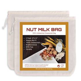 C1212 Santow Nut Milk Bag Natural Cheesecloth 2 Pack 12 Inch X12 100% Unbleached Cotton