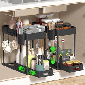S-0031 Seasky Under Sink Organizers And Storage 2 Pack Adjustable Height Black