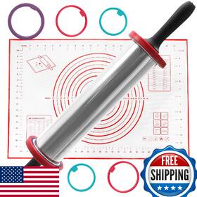 B0d2xppghc Shikori Adjustable Stainless Steel Rolling Pin With Thickness Rings Baking Dough
