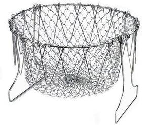 Kazh008249 Shineme 304 Stainless Steel Foldable Steam Rinse Strain Fry Basket Strainer Net Kitchen