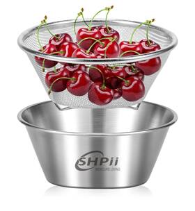 2yuan-800-44 Shpii 2 Piece Mini 304 Stainless Steel Colander With Mixing Bowl Kitchen Cooking