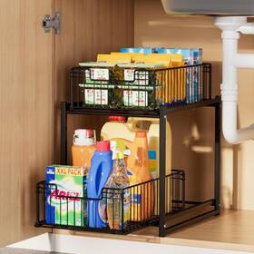 Zwj-scx-001 Silub Under Sink Organizer 2-tier Pull Out Cabinet Kitchen Black1