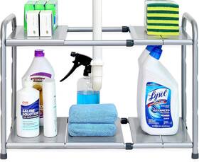 Bo-014-1 Simple Houseware Under Sink 2 Tier Expandable Heavy Shelf Silver
