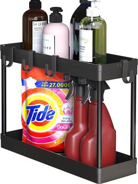 Bo-14b-k Simple Houseware 2-tier Under Sink Organizer Storage Tray With Hooks Black Bo-14b-k Simple Houseware 2-tier Under Sink Organizer Storage Tray With Hooks Black