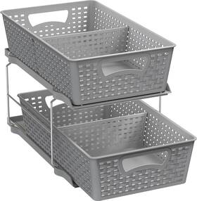 Cb-06c-g Simple Houseware 2 Tier Bathroom Organizer Tray Pull-out Sliding Gray Cb-06c-g Simple Houseware 2 Tier Bathroom Organizer Tray Pull-out Sliding Gray