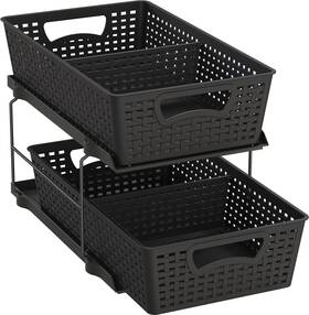 Cb-06c-k Simple Houseware 2 Tier Bathroom Organizer Tray Pull-out Sliding Black