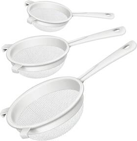 Skyley 445006710790 3 Pcs Plastic Nylon Mesh Strainer Colander With Handle Double Ear Fine Food