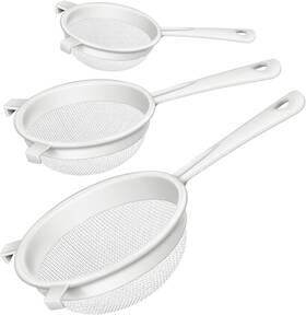 Skyley 445019762786 3 Pcs Plastic Nylon Mesh Strainer Colander With Handle Double Ear Fine Food