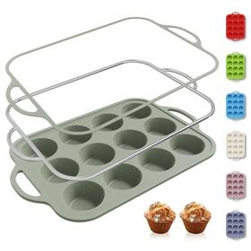 B0dz11wptx Socisen 12-cup Silicone Muffin Pan With Metal Reinforced Frame Cupcake Tray Egg Mold