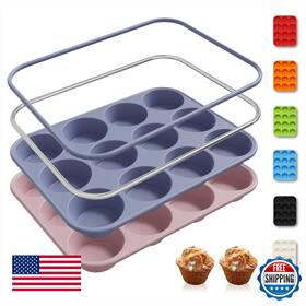 B0dz9x3ns1 Socisen 2-pack 12-cup Silicone Muffin Pan With Metal Frame - Non-stick Heat-resistant