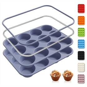 B0dzb7rh26 Socisen 2-pack 12-cup Silicone Muffin Pan With Metal Frame - Non-stick Cupcake Mold