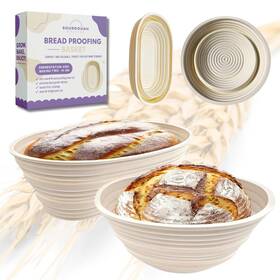 B0f38p3w97 Sourdough Whisper Silicone Banneton Proofing Basket Set - Oval And Round 9.5 Inch