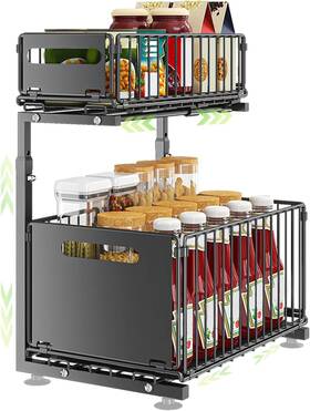 Unso1 Sovgizf Under Sink Organizer 2 Tier Slide Out Shelf Cabinet Storage Black