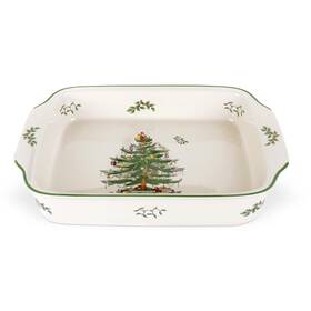 B0000b2ae6 Spode Christmas Tree Large Rectangular Handled Dish Deep Baking Pan 15 Inch X 11