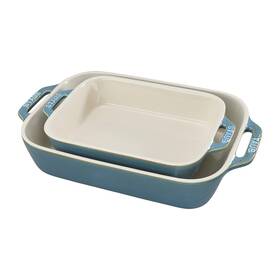 B01knzoop8 Staub Ceramic 2-pc Rectangular Baking Dish Set Casserole Rustic Turquoise
