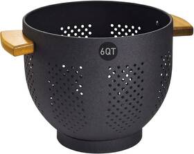 Stockpot 744759895714 Metal Colander With Bamboo Wood Handle 6 Quart Large Strainer Self-draining B Stockpot 744759895714 Metal Colander With Bamboo Wood Handle 6 Quart Large Strainer Self-draining B