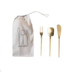 Ah3011 Storied Home Hammered Gold Finish Stainless Steal Appetizer Utensils In Printed