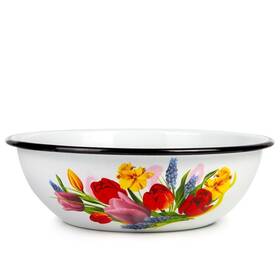 Stp Goods 825512029710 Stp-goods 1.6-quart Black Rim Spring Bouquet Enamel On Steel White