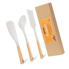 Strendier 725944647332 Silicone Spatula Set Of 3 With Wood Handle Multifunction Spoon For Nonstick
