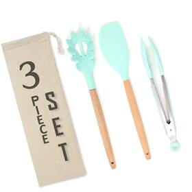 Hrsps04 Strendier 3-piece Silicone Kitchen Utensil Set - 10 Inch Stainless Steel Tongs 12.5 Silic