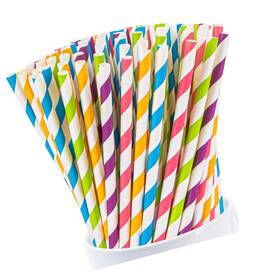 Sj-paperstraws-streak-001 Strendier Maqihan 100pcs Stripe Drinking Straws - Disposable 7.7 Inch Small Colo