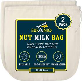 Sufaniq 445043617618 Nut Milk Bag - 2 Pack 12 X Inches 100% Unbleached Cotton Cheese Cloth F Sufaniq 445043617618 Nut Milk Bag - 2 Pack 12 X Inches 100% Unbleached Cotton Cheese Cloth F