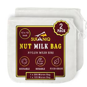 Sufaniq 860004605089 Nut Milk Bag - 2 Pack 12 X Inches 100% Pure Nylon Cheese Cloth For Str Sufaniq 860004605089 Nut Milk Bag - 2 Pack 12 X Inches 100% Pure Nylon Cheese Cloth For Str