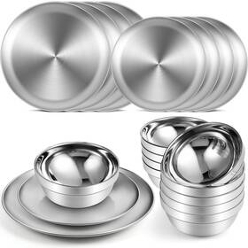 Sunnyray-44595 Sunnyray 10 Sets Stainless Steel Plates And Bowls 6.7 10.2 Inch Metal Camp
