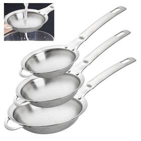 Phs-003 Supkiir Punch Hole Sieve Fine Mesh Strainer Set Of 3 Sizes Stainless Steel