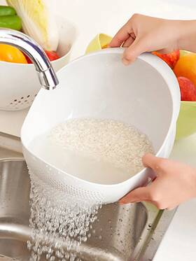 1pc-silicone Supreme-goodsoutlet 445057054041 Colander Rice Bowl Drain Basket Fruit Washing Wit