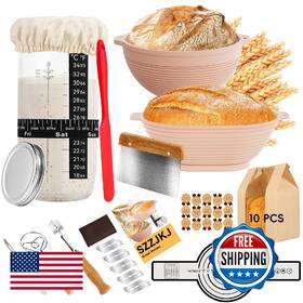 B0d2cwtp6z Szzjkj 24pc Sourdough Starter Kit 9 Inch Round And 11 Oval Banneton Baskets Jar Tools