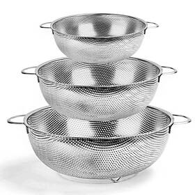 Teamfar 652670650834 Colander Set Of 3 Stainless Steel Perforated Metal Strainer With Ha