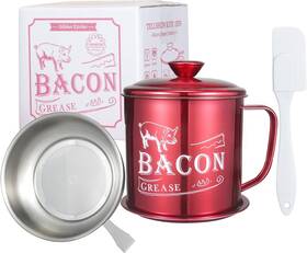 Tellshun 445041182163 44oz/ 1.3l Bacon Grease Saver Container With Strainer Catcher Stainless Steel