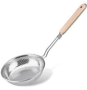 T072-mer-wl Tenta7 Tenta Stainless Steel Micro-perforated 18cm Skimmer Wooden Handle Sliver