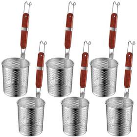 Clip-238 Tessco For You 6 Pcs Stainless Steel Pasta Basket With Wood Handle Strainer Kitchen Mesh Spider