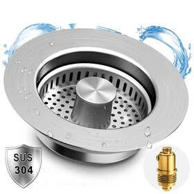 Teteolala 748743511826 Kitchen Sink Drain Strainer 3-in-1 304 Stainless Steel Pop-up S