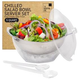 The Useful Co. 810116044795 5 Quart Salad Bowl Set On Ice - Large With Lid And 2 Servers The Useful Co. 810116044795 5 Quart Salad Bowl Set On Ice - Large With Lid And 2 Servers