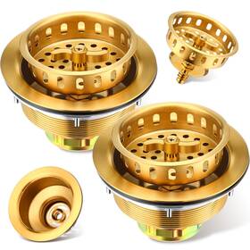 Mii-threehoney-1087 Threehoney 2 Pcs Kitchen Sink Drain Strainer 3-1/2 Inch Gold Stainless Steel Drainer Ass
