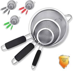 Tiawudi 445028587561 3 Pack Stainless Steel 18/8 Extra Fine Double Mesh Strainers Large Medium And Sm Tiawudi 445028587561 3 Pack Stainless Steel 18/8 Extra Fine Double Mesh Strainers Large Medium And Sm