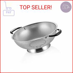 Tiawudi 796862139896 18/8 Stainless Steel Colander Easy Grip Micro-perforated 5-quart Coland