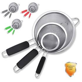 Tiawudi 842820032720 3 Pack Stainless Steel 18/8 Extra Fine Double Mesh Strainers Large Medium &