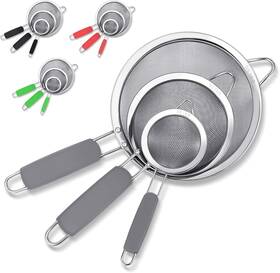 Kc0803g Tiawudi 3 Pack Stainless Steel 18/8 Extra Fine Double Mesh Strainers Large Medium And Sm